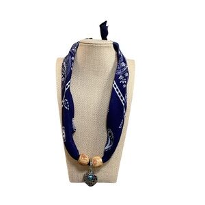 (#155)  Navy Bandana Necklace with Heart Pendant